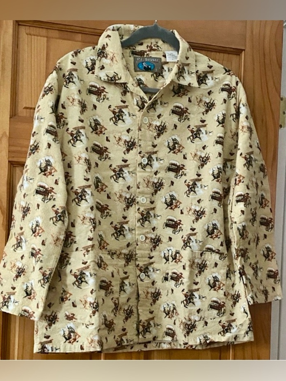 PJ Salvage Cowboy Horse Print Flannel Shirt Western Pajama Top M